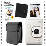 Instax mini LiPlay Hybrid Misty White Fotoğraf Makinesi 20'li Film Albüm ve Deri Kılıf Hediye Seti