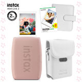 Instax mini Link 3 Pembe Akıllı Telefon Yazıcısı Beyaz Çanta Deri Albüm ve 20'li mini Film