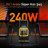 Aohi Magcube 67W 2 Portlu Şarj Adaptörü, 27.600 mAh 240W PD3.1 Powerbank, 140W LED Ekranlı Naylon Örgülü Süper Hızlı Şarj/Data Kablosu Seti