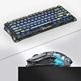 GravaStar Mercury K1 Lite+M2 Kablosuz RGB Işıklı Mekanik Q Gaming Klavye ve Optik Mouse Seti, Şeffaf Siyah