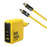 Aohi Youth 140W 3 Portlu Şarj Adaptörü, 240W 8K Süper Hızlı Şarj/Data Kablosu Seti