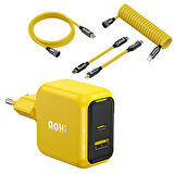 Aohi Magcube 67W 2 Portlu Şarj Adaptörü, 240W 480Mbps PD 3.1 MFI Lisanslı Süper Hızlı Şarj/Data Kablo Seti