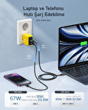 Aohi Magcube 67W 2 Portlu Şarj Adaptörü, 140W 1m PD 3.1 480Mbps Süper Hızlı Şarj/Data Kablosu Seti