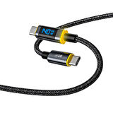 Aohi Magline Type-C to Type-C 1.2m PD 3.1 480Mbps 140W LED Ekranlı Naylon Örgülü Süper Hızlı Şarj/Data Kablosu Seti 2'li