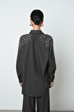 Kadın Robası Taş İşlemeli Oversize Kesim Tesettür Gömlek