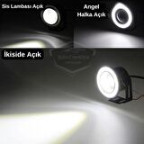 Fiat Ducato Uyumlu Üniversal Mercekli Angel Sis Farı Metal Su Geçirmez 76 mm Beyaz Halkalı Gündüz Farı Angel Eyes 2 Adet
