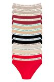 12 Adet Pamuklu Esnek Kadın Slip Bikini Külot Geniş Lastikli Baskılı