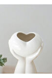Iskandinav Hediyelik Kalp Vazo Dekoratif İskandinav Kalp Tutan El Vazo Ofis kalphel01B