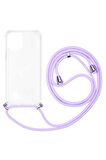 Apple iPhone 15 6.1'' Boyun Askılı Şeffaf Tank Kılıf Lila