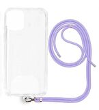 Apple iPhone 15 İp Askılı Şeffaf Silikon Kılıf Lila