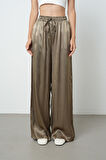 Kadın Açık Haki Düz %100 Viskoz Bol Paça Beli Lastikli Pantolon
