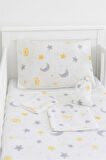 More Home Bebek Müslin Set %100 Pamuk 7 Parça Battaniye Ağız  Bezi Müslin ay yıldızlı