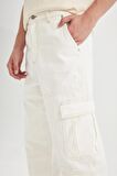 DeFacto Baggy Geniş Kalıp Normal Bel Geniş Paça Beyaz Jean Pantolon C1511AX24SMWT34
