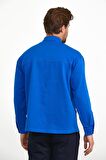 Erkek Çıtçıt Detaylı Slim Fit Sweatshirt Dış Gömlek Saks