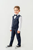 Erkek Çocuk Yelekli Slim Fit Takım Elbise – 4 Parça (Yelek, Pantolon, Gömlek, Papyon) TE.7026