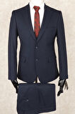 Jan Carlucci Slim Fit Mono Yaka-Çift Yırtmaç Lacivert  Kareli Yelekli Drop 6  Takım Elbise