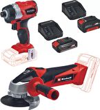 Einhell TE-CI 18 BL 2.5 Ah - 4 Ah Çift Akülü Darbeli Vidalama + TC-AG 18/115 Avuç Taşlama Set 