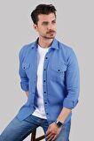 Mavi Slimfit Gerçek Kot Erkek Gömlek