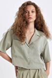 DeFacto Oversize Geniş Kalıp Pijama Yaka Modal Kısa Kollu Gömlek X7255AZ24HSGN497