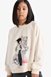 Kız Çocuk Relax Fit Bisiklet Yaka Anime Baskılı Sweatshirt