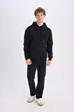 DeFacto Siyah Relax Fit Kapüşonlu Baskılı Kalın Sweatshirt D2682AX24AUBK34