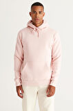 Erkek Pudra Standart Fit İçi Polarlı 3 İplik Kapüşonlu Kanguru Cepli Pamuklu Sweatshirt