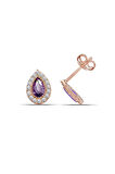 Mor Renk Damla Montür Taşlı 925 ayar Gümüş Rose Küpe