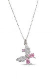 Pembe Taşlı 925 Ayar Gümüş Kadın Kelebek Kolye