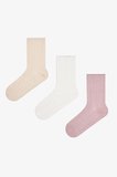 Jacquard Beyaz Açık Pembe Burun Dikişsiz Pantolon Çorabı