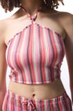 Çizgili Moi Halter Yaka Crop Üst