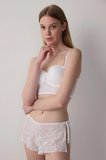Kırık Beyaz Çiçekli Dantelli Push Up Gelin Crop Büstiyer
