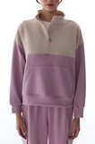 Pembe İpeksi Dokunuş Silky Feel Fermuar Yaka Kanguru Cepli Uzun Kollu Sweatshirt