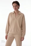 Bej Polo Yaka Modal Sweatshirt