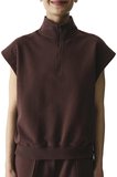 Kahverengi Yarım Fermuarlı Kısa Kollu Pamuklu Sweatshirt