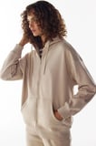 bej şardonlu fermuarlı kapüşonlu sweatshirt