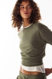 haki oversize bisiklet yaka sweatshirt