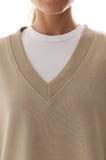 Bej Geniş V Yakalı Sweatshirt