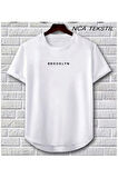 Broklyn Baskılı Original Ünisex Yazlık T-shirt Beyaz