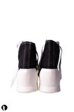 Kadın Siyah Rahat Kalıp Keten Bilekli Günlük Spor Kalın Tabanlı -5cm- Bağcıklı Sneaker Ayakkabı