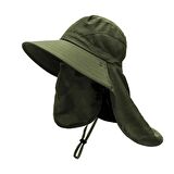 Captain Fisherman Style Foter BG-9073 Haki Renk Fileli Fötr Şapka + Çıkarılabilir Yüz ve Ense Korumaları