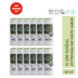 INCIA %100 Doğal Sıvı Kastil Sabunu Besleyici Zeytinyağlı Saf Kastil Sabun Seyahat Boyu 50 ml X12 Adet