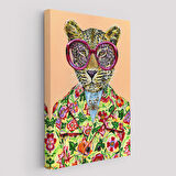 Kokoş Leopar, Çiçek Taçlı Sosyetik Leopar Tablosu -6325