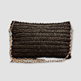 Uretti - Nuran 9092 - El Yapımı Kağıt İp Clutch Çanta Aynalı   20cm -Siyah
