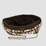 Uretti - Nuran 9092 - El Yapımı Kağıt İp Clutch Çanta Aynalı   20cm -Siyah