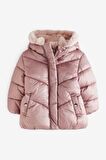 Pamuklu Pembe Polar Astarlı Su Geçirmez Mont