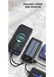 10000 Mah Powerbank Göstergeli Powerbank Solar Fenerli Güneş Enerjili Type C - Lightning - Micro USB