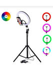 10 inç 26cm Rgb ışıklı Tripod çok renkli led 210 cm tripod YouTube tiktok ışığı BLUETOOTH kumanda