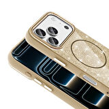 iPhone 17 Pro Kılıf Kablosuz Şarj Özellikli Parlayan Simli Okso Kapak