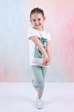 Kız Çocuk Şortlu Fitilli Kapri Tayt Kompak T-Shirt Alt Üst Takım