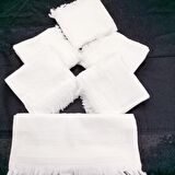 ETAMİN İŞLEME KADİFE SOFT BEYAZ MUTFAK HAVLU SETİ 6 ADET 50 X 30 CM